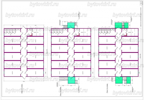 Планы трехэтажного общежития на 100 человек из 36 шт БК